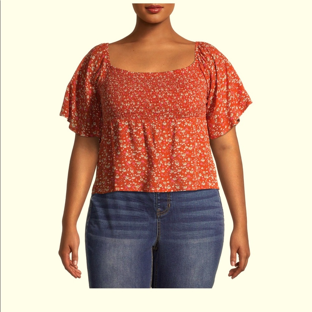 Grayson Orange Peplum Flutter Sleeve Top-2X-NWT
